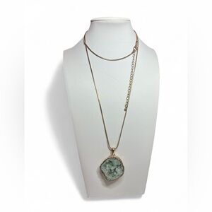 Dyed Quartz Druzy Pendant Necklace Gold Tone Women Statement‎ Boho